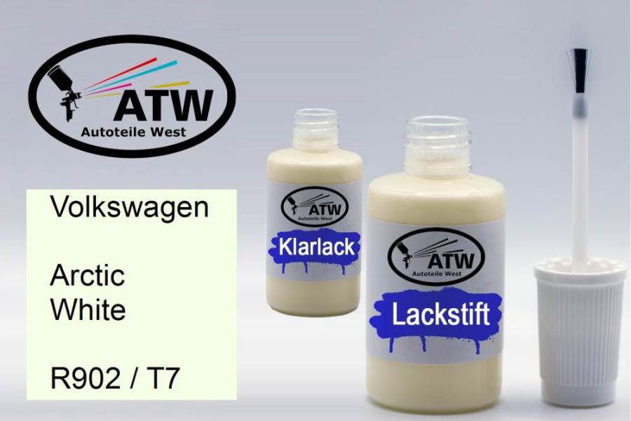 Volkswagen, Arctic White, R902 / T7: 20ml Lackstift + 20ml Klarlack - Set, von ATW Autoteile West.